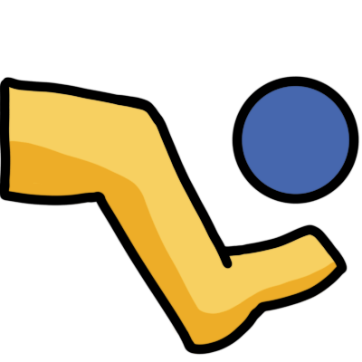 A stylised yellow lower leg and foot, extended, with a blue circle above the foot.